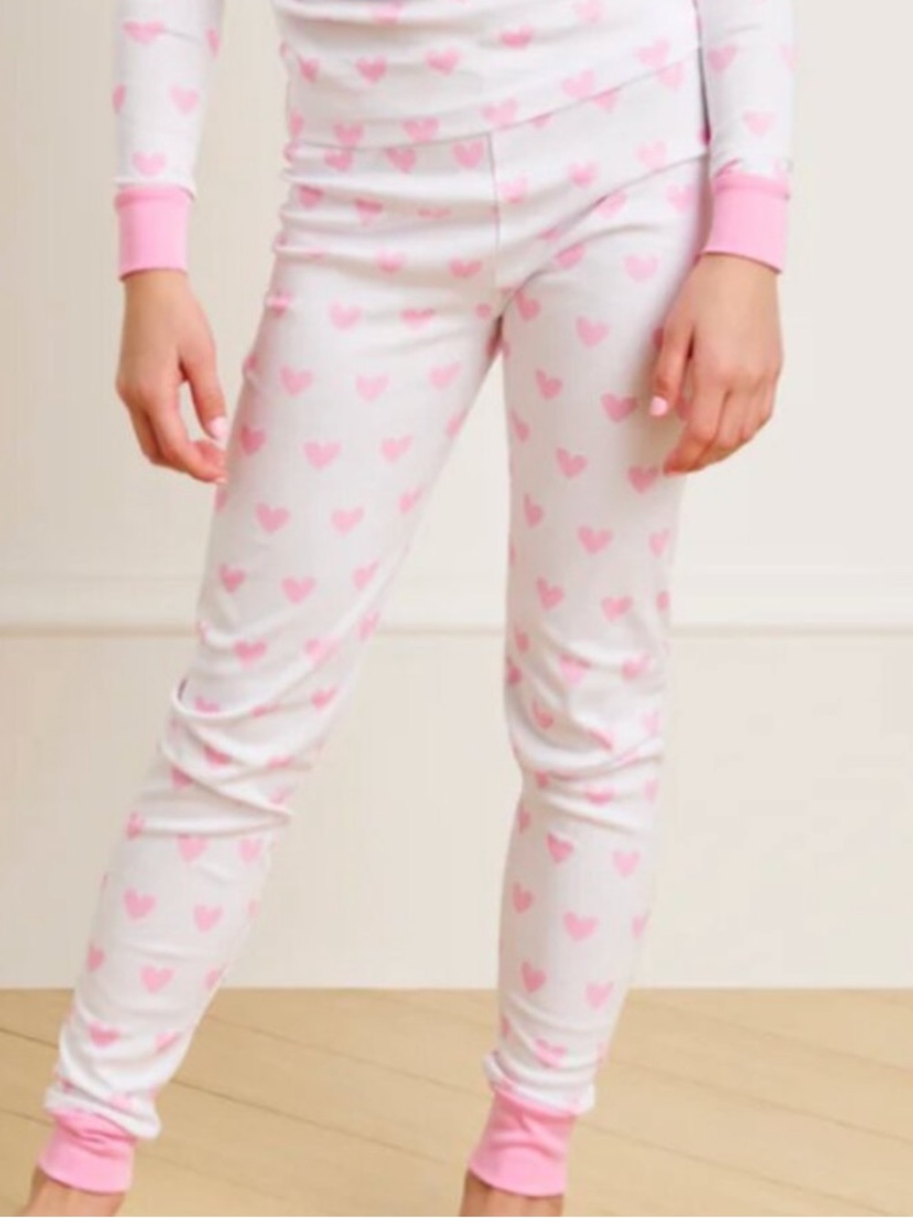 Lake Kids Pima Cotton Pajama Bottoms in Darling Pink Heart - Size 12